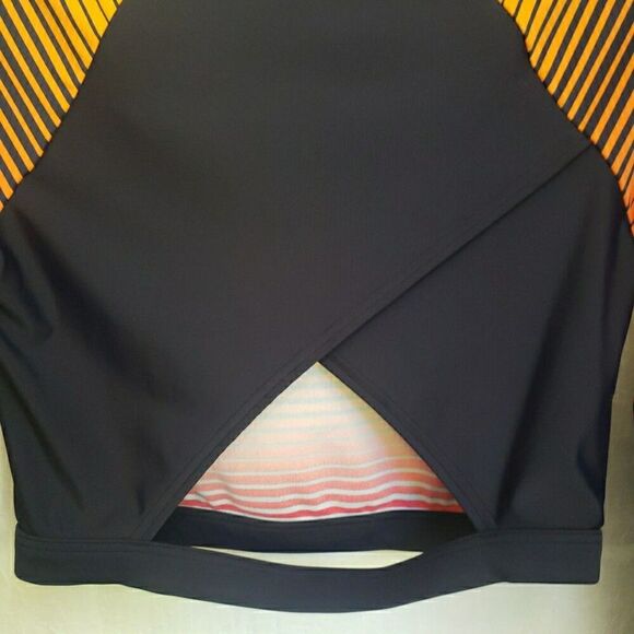 Speedo Long Sleeve Crop Top Navy Orange Striped Women's Size 8 US 10 AUS - Picture 7 of 12
